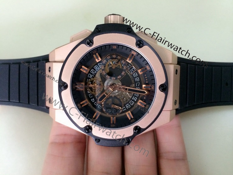 Copy Hublot King Power Rose Gold Skeleton Watch 7750 Swiss